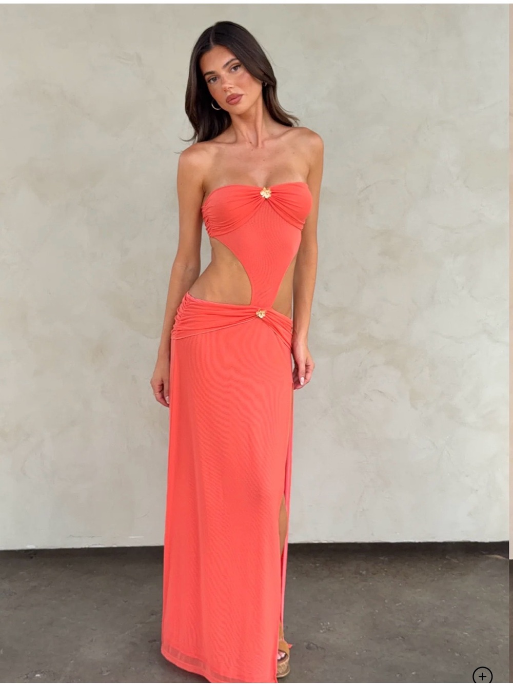 Tigermist Coral Cutout Strapless Maxi Dress